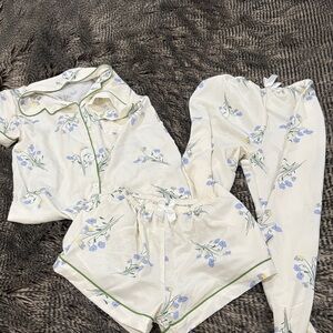 Floral Pajamas Set - Cream and Blue